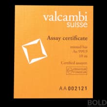 Gold Bar Valcambi - 10 oz
