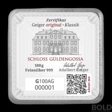 Silver 100 Gram Geiger Edelmetalle Square Cast Bar-Impaired