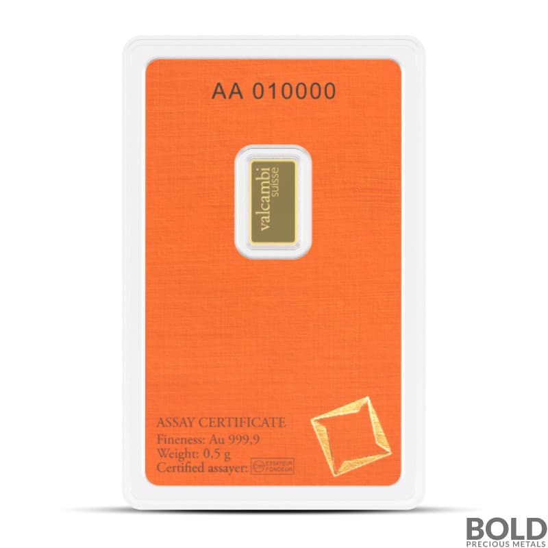1/2 Gram Valcambi Gold Bar