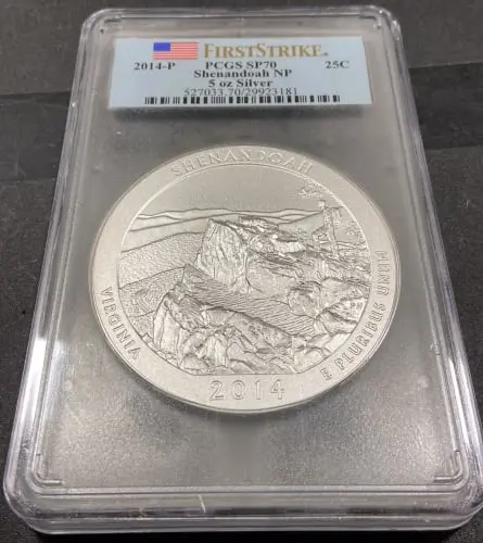2014 Silver 5 oz ATB Shenandoah NP First Strike PCGS SP70