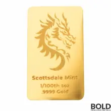 1/100 oz Scottsdale Mint Dragon Gold Bar
