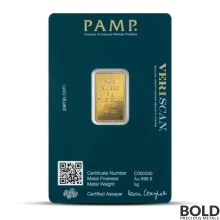 5 Gram PAMP Suisse Lady Fortuna 45th Anniversary Gold Bar (In Assay)