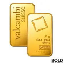 Valcambi Gold 50 Gram Mint Bar