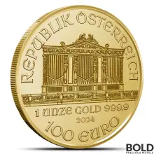 2024 1 oz Austrian Gold Philharmonic - 1 Roll of 10 BU Coins in Mint Tube