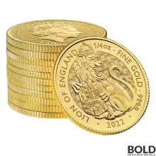 2022 Gold Great Britain Tudor's Beasts: Lion - 1/4 oz BU