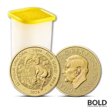 2024 1/4 oz British Gold Tudor Beasts Seymour Unicorn Tube (25 Coins, BU)