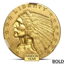 $2.50 Indian Quarter Gold Eagle Coin (MS61, NGC or PCGS, Random)