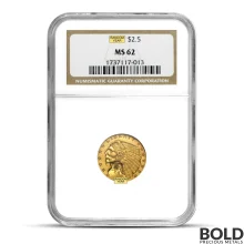 $2.50 Indian Quarter Gold Eagle Coin (MS62, NGC or PCGS, Random)