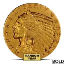 $5 Indian Gold Half Eagle Coin (VF, Random)