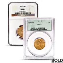 $5 Liberty Gold Half Eagle Coin (MS61, NGC or PCGS)