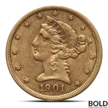 $5 Liberty Half Gold Eagle Coin (VF)