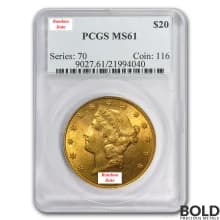 Gold $20 Liberty Double Eagle NGC/PCGS Graded Coin (MS61)