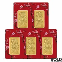 1 oz Perth Mint Lunar Dragon Gold Bar (Lot of 5)