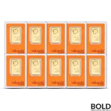 1 oz Valcambi Gold Bar (Lot of 10) .9999 Fine Gold in Assay