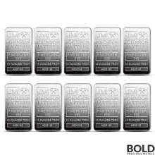 10 oz Johnson Matthey Silver Bar (Lot of 10)