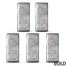 100 oz JBR Silver Bar - Lot of 5