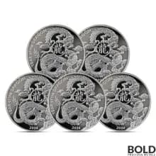 2024 1 oz Asahi Lunar Dragon Silver Round (Lot of 5)