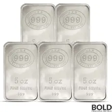 5 oz JBR Silver Bar (Lot of 5)