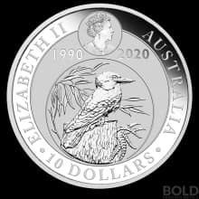 2020 Silver 10 oz Australia Perth Kookaburra 30th Anniversary