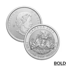 2023 Silver 2 oz Canada Ice Age Sabre-Tooth Cat BU