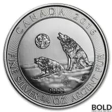 2016 Silver Canadian Howling Wolves BU - 3/4 oz