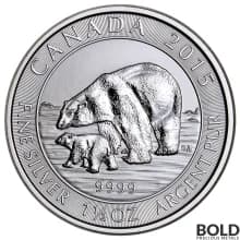 2015 Silver Canadian Polar Bear & Cub 1.5 oz