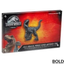 2021 Niue Jurassic World Velociraptor Shape 2 oz Silver Antiqued