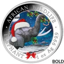 2024 1 oz Somalia Elephant Christmas Snow Globe Silver Coin