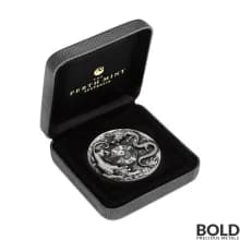 2021 Tuvalu Dragon and Tiger Antiqued 2 oz Silver