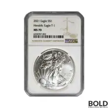 2021 1 OZ AMERICAN SILVER EAGLE TYPE 1 NGC MS70