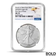 2024-W 1 oz America Silver Eagle Coin NGC MS70 (Black Core First Day Label)