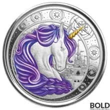 2023 Silver 1 oz Ghana Unicorn "Aurora" Purple Coin