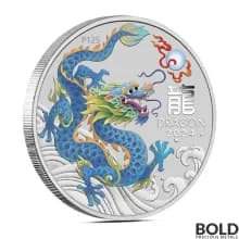 2024 1 oz Perth Lunar Teal Dragon Silver Coin (Colored)