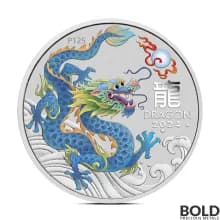 2024 1 oz Perth Lunar Teal Dragon Silver Coin (Colored)