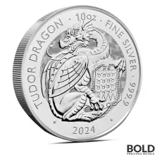 2024 10 oz British Tudor Beasts: Dragon Silver Coin (BU)-Impaired