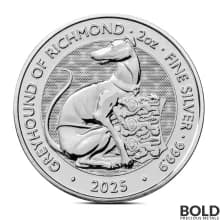 2025 2 oz British Tudor Beasts: Greyhound of Richmond Silver Coin (BU)