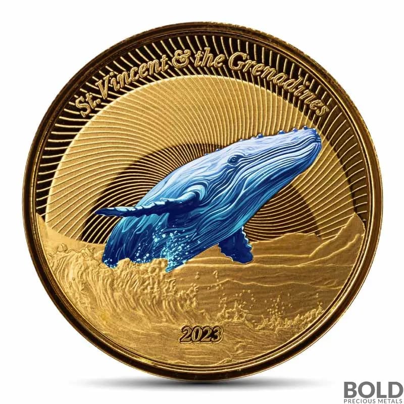 2023 1 oz St. Vincent Grenadines Humpback Whale Gold Coin Proof (Colored)