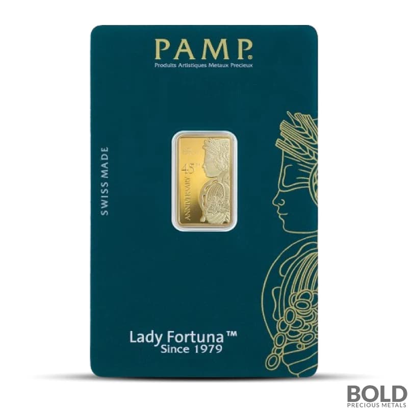 5 Gram PAMP Suisse Lady Fortuna 45th Anniversary Gold Bar (In Assay)