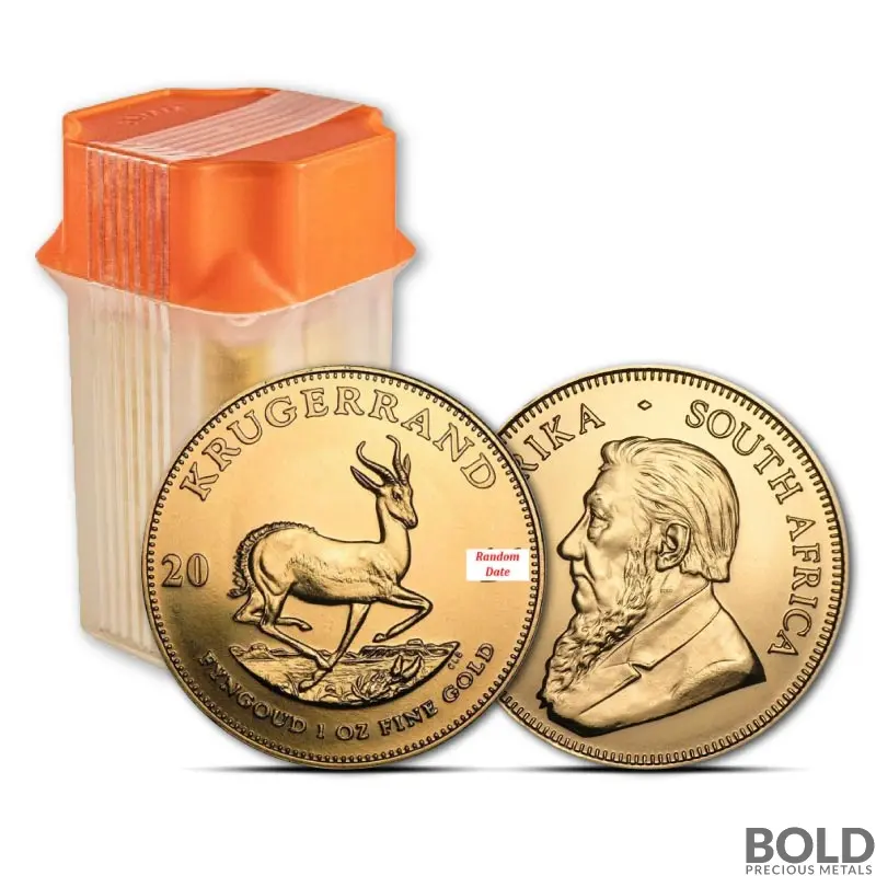 1 oz South African Gold Krugerrand Tube (10 Coins, Random Year)