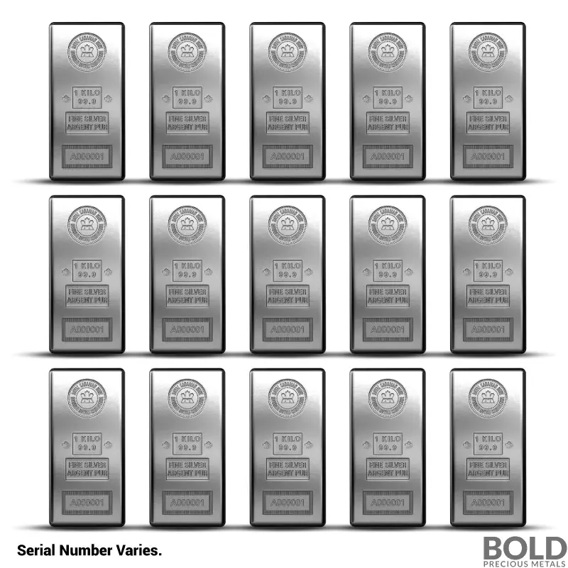 1 Kilo RCM Silver Bar - Lot of 15