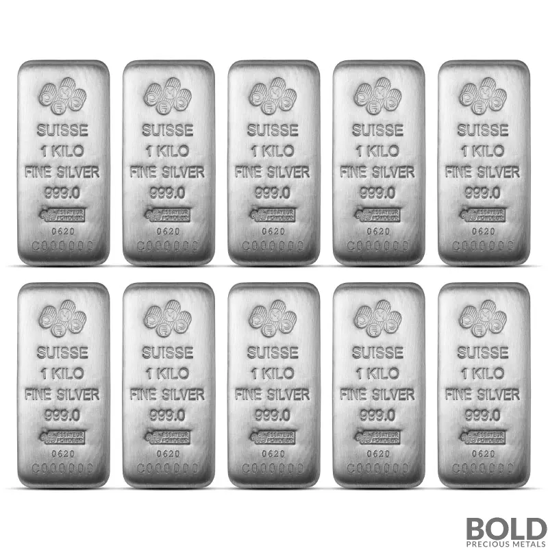 1 Kilo PAMP Suisse Silver Bar - Lot of 10