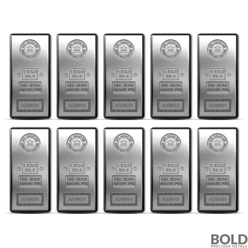 1 Kilo RCM Silver Bar (Lot of 10)