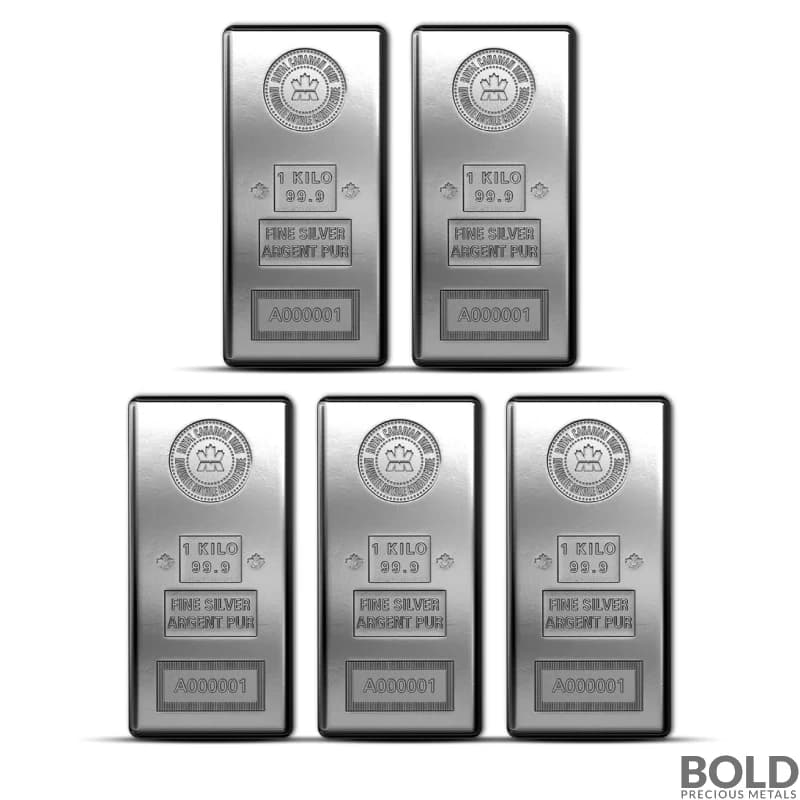 1 Kilo RCM Silver Bar (Lot of 5)