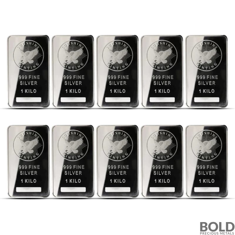 1 Kilo Sunshine Silver Bar - Lot of 10