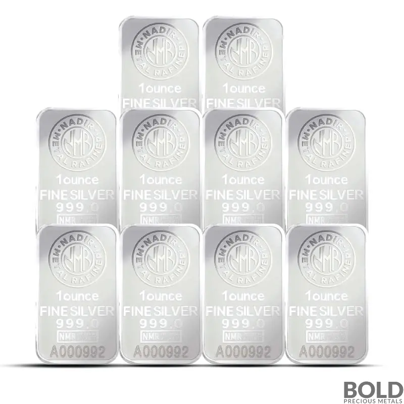 1 oz Nadir Silver Bar (Lot of 10)