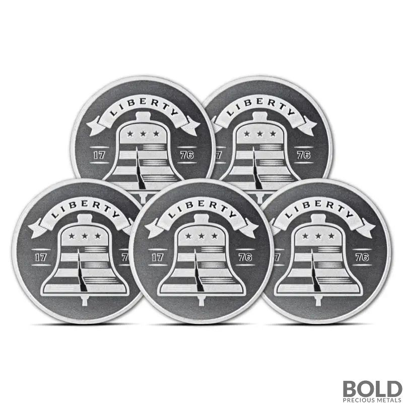 1 oz Asahi Liberty Bell Silver Round (Lot of 5)