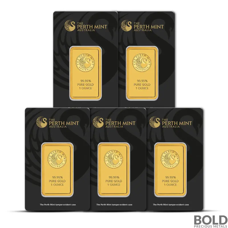 1 oz Perth Mint Gold Bar (Lot of 5)