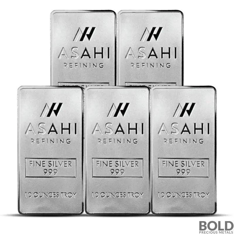 10 oz Asahi Silver Bar (Lot of 5)