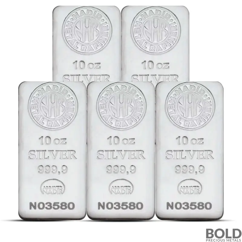 10 oz Nadir Silver Bar (Lot of 5)