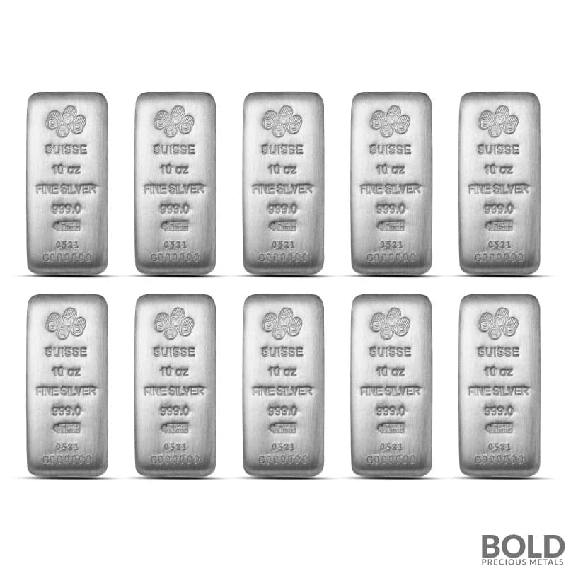 10 oz PAMP Suisse Silver Cast Bar (Lot of 10)